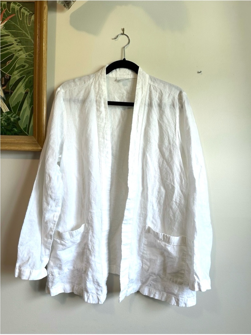 J. Jill Linen Open Front Topper Long Sleeve Womens Large White Minimal Scandi